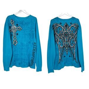 Raw State Redemption shirt men's XL all over graphic thermal waffle grunge Y2K